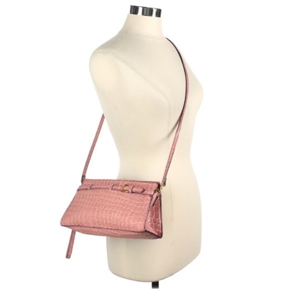Bueno pink crocodile gold hardware crossbody purse